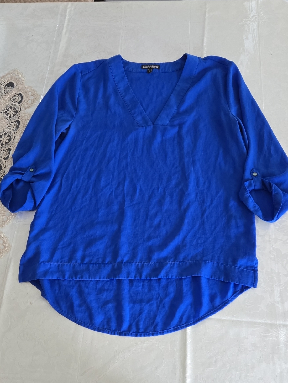 Express Cobalt Blue V-Neck Blouse 3/4 Sleeves Size XS
